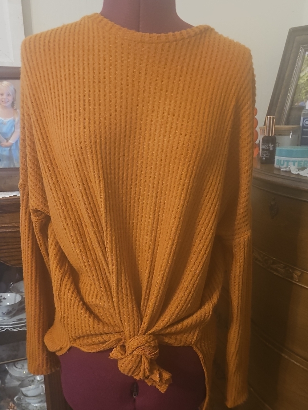 Zenana Outfitters Orange Knit Tie-Front Sweater